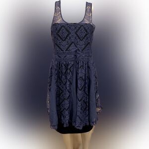 ANTHROPOLOGIE Dark Blue  Lace Slip Dress Size Small M By Eloise NWT